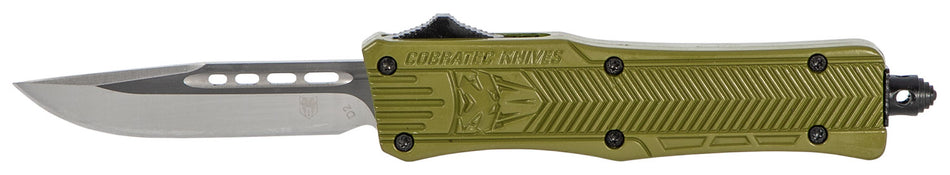 CobraTec Knives CTK-1 Small 2.75" OTF Drop Point Plain D2 Steel Blade OD Green Aluminum Handle with Glass Breaker