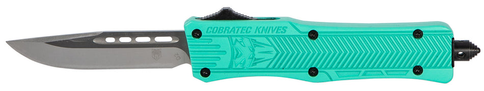 CobraTec Knives CTK-1 Small 2.75" OTF Drop Point Plain D2 Steel Blade Tiffany Blue Aluminum Handle with Glass Breaker