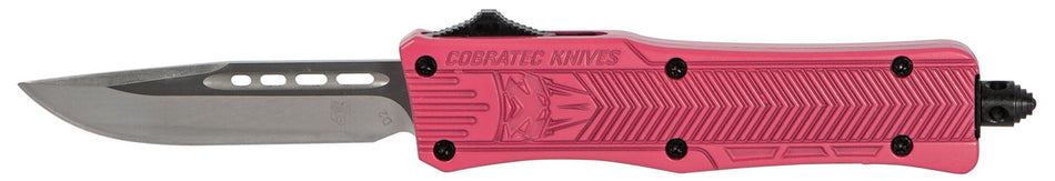 CobraTec CTK-1 Small 2.75" OTF Drop Point D2 Steel Blade Pink Aluminum Handle Glass Breaker Pocket Clip