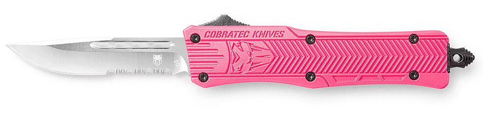 CobraTec CTK-1 Small 2.75" OTF Part Serrated D2 Steel Blade Pink Aluminum Handle with Glass Breaker