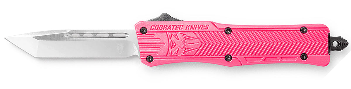 CobraTec CTK-1 Small 2.75" OTF Tanto D2 Steel Blade Pink Aluminum Handle Glass Breaker Pocket Clip