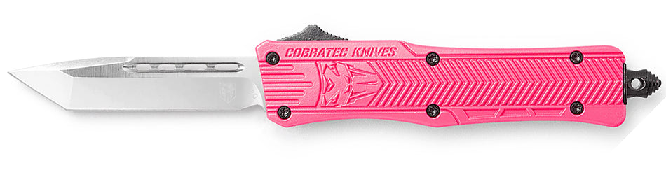CobraTec CTK-1 Small 2.75" OTF Tanto D2 Steel Blade Pink Aluminum Handle Glass Breaker Pocket Clip