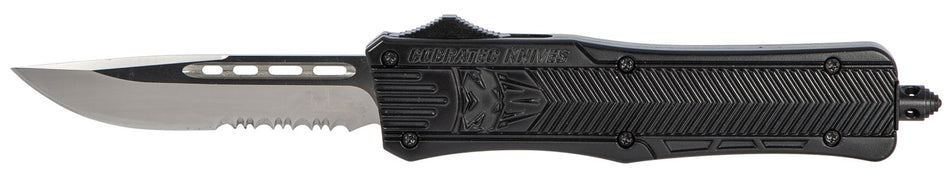 CobraTec CTK-1 Medium 3" OTF Part Serrated D2 Steel Blade Black Aluminum Handle with Glass Breaker