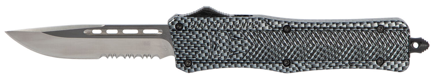 CobraTec CTK-1 Medium 3" OTF Part Serrated D2 Steel Blade Carbon Fiber Aluminum Handle with Glass Breaker