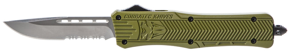 CobraTec CTK-1 Medium 3" OTF Part Serrated D2 Steel Blade OD Green Aluminum Handle with Glass Breaker