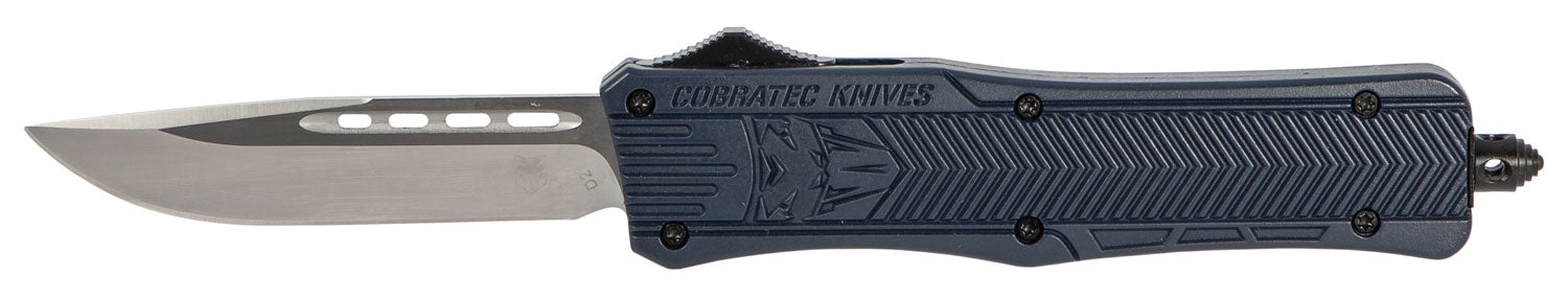 CobraTec CTK-1 Medium 3" OTF Drop Point D2 Steel Blade NYPD Blue Aluminum Handle Glass Breaker
