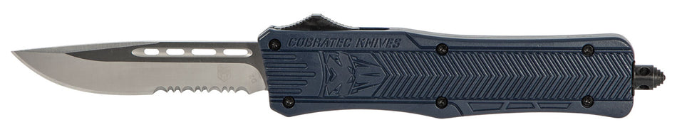 CobraTec CTK-1 Medium 3" OTF Part Serrated D2 Steel Blade NYPD Blue Aluminum Handle with Glass Breaker