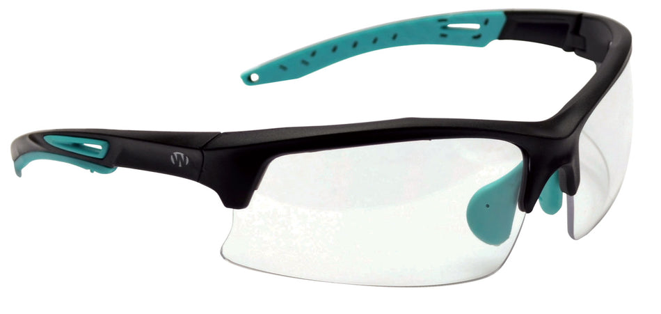 Walker's GWPTLSGLCLR Adult Shooting Glasses, Clear Lens, Black Polycarbonate Frame with Teal Accents