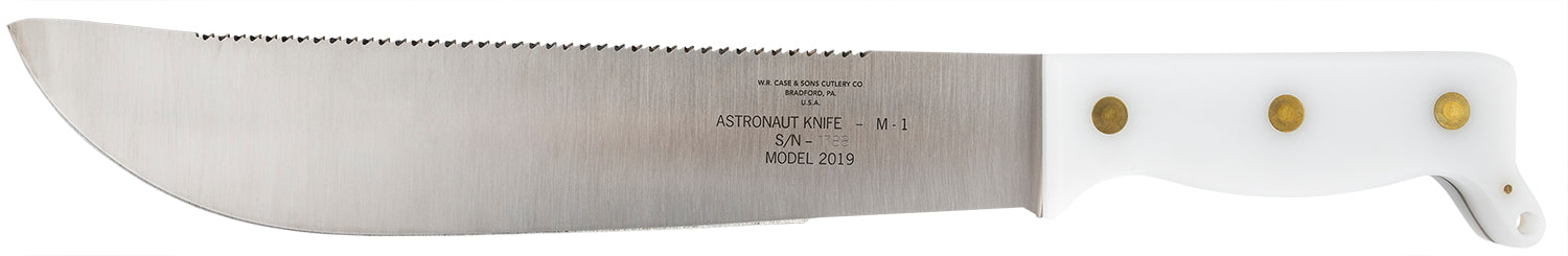 Case 12019 Astronaut M-1 50th Anniversary Commemorative Knife 11.75" Plain/Saw As-Ground High Carbon Steel Blade, White Synthetic Handle
