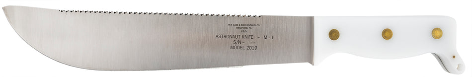 Case 12019 Astronaut M-1 50th Anniversary Commemorative Knife 11.75" Plain/Saw As-Ground High Carbon Steel Blade, White Synthetic Handle