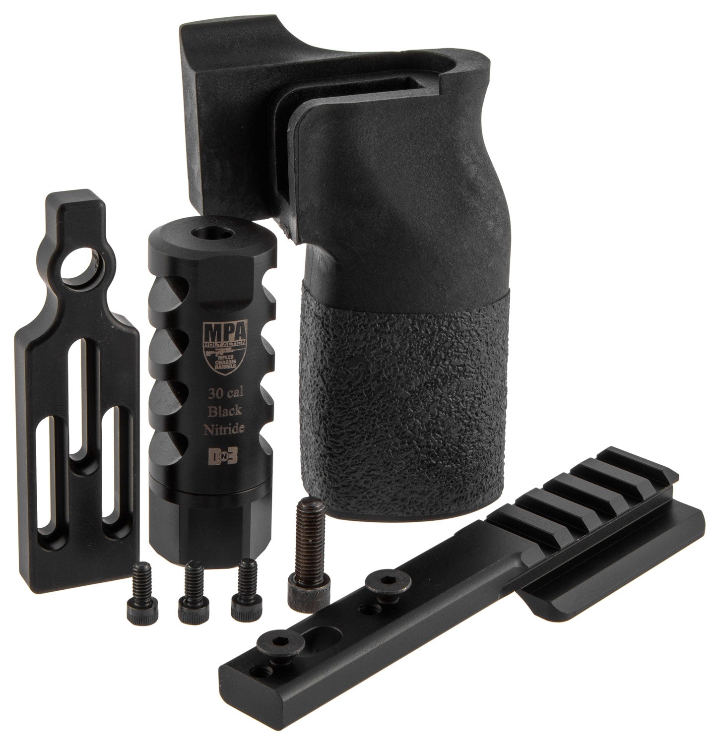 MasterPiece Arms PMR .308 Win Accessory Upgrade Bundle: DN3 Muzzle Brake, Grip, Spigot Mount, Bag Rider