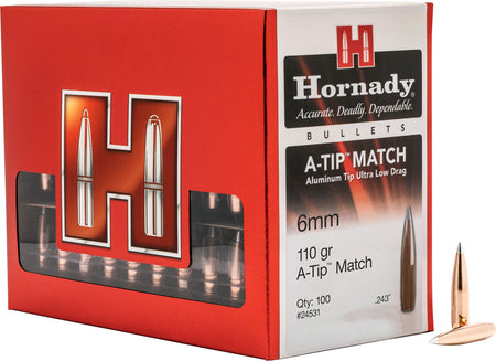 Hornady A-Tip Match .243 110 Grain 6mm Precision Match Bullets 100 Per Box