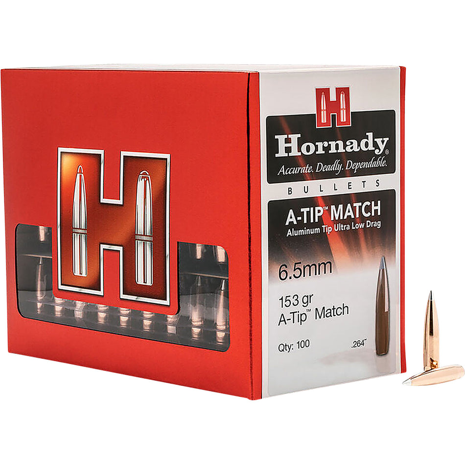 Hornady A-Tip Match .264 153 Grain 6.5 Creedmoor High-Performance Bullets 100 Per Box
