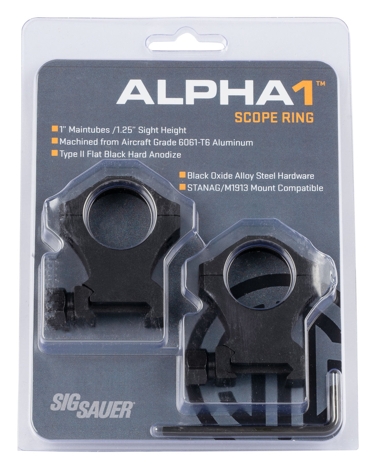 Sig Sauer SOA10022 Alpha 1 Matte Black 1" Extra High Hunting Rings 0 MOA