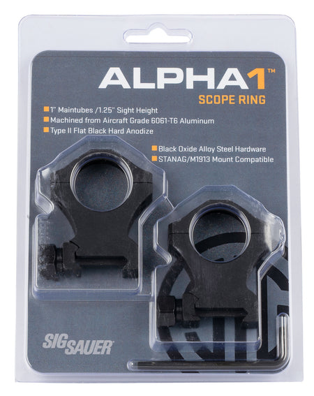 Sig Sauer SOA10022 Alpha 1 Matte Black 1" Extra High Hunting Rings 0 MOA