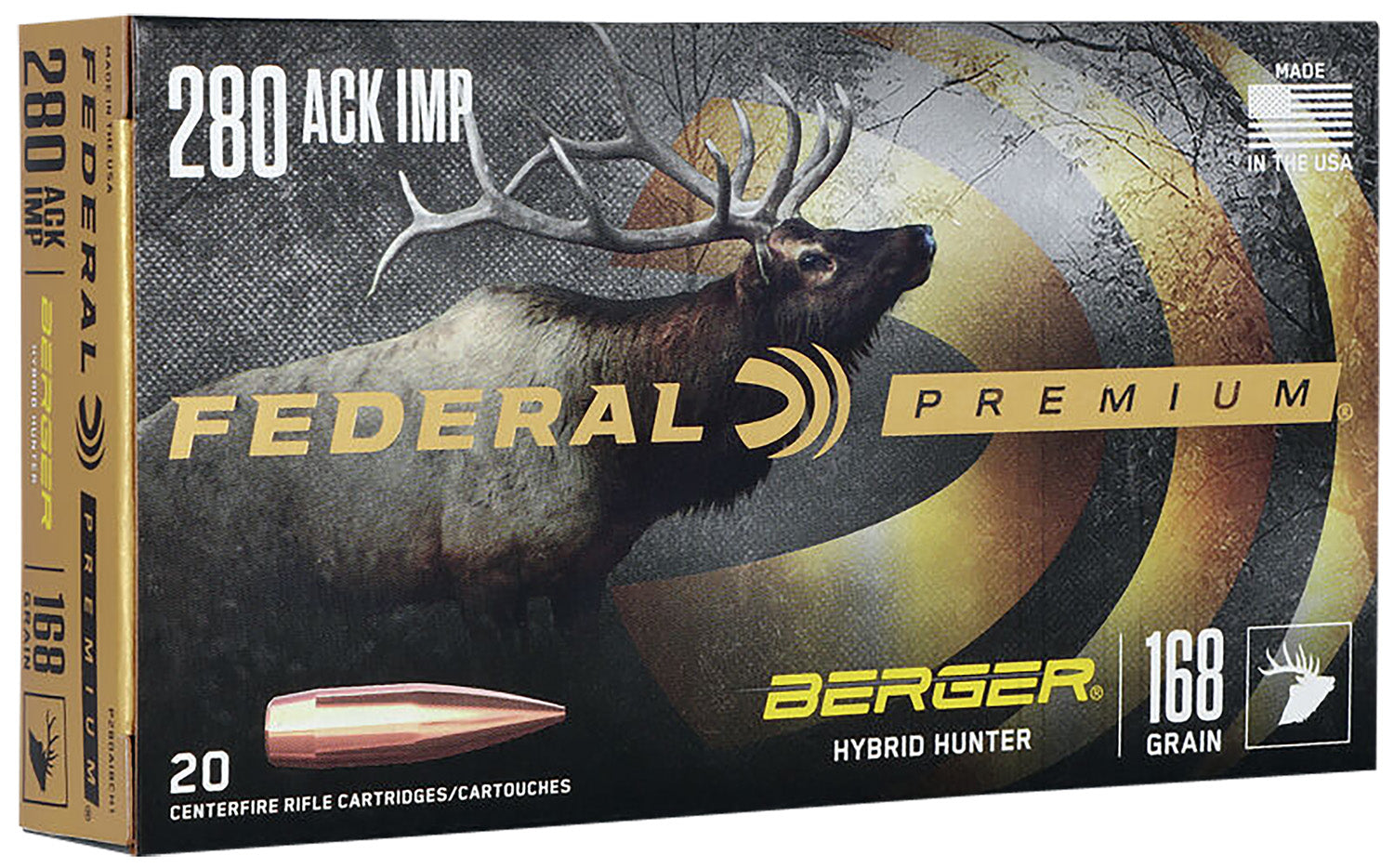 Federal .280 Ackley P280AIBCH1 Premium Berger Hybrid Hunter 168 Grain
