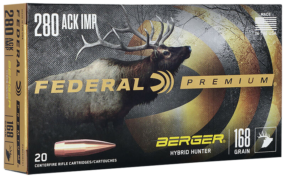 Federal .280 Ackley P280AIBCH1 Premium Berger Hybrid Hunter 168 Grain