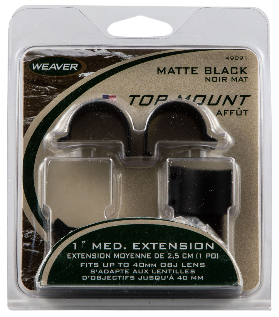 Weaver Mounts 49091 Top Mount Extension Rings 1-Inch Medium Matte Black Detachable