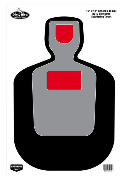 Birchwood Casey Dirty Bird 35712 BC-19 Silhouette Hanging Paper Pistol Target 12"x18" Black/Gray/Red 100 Pack