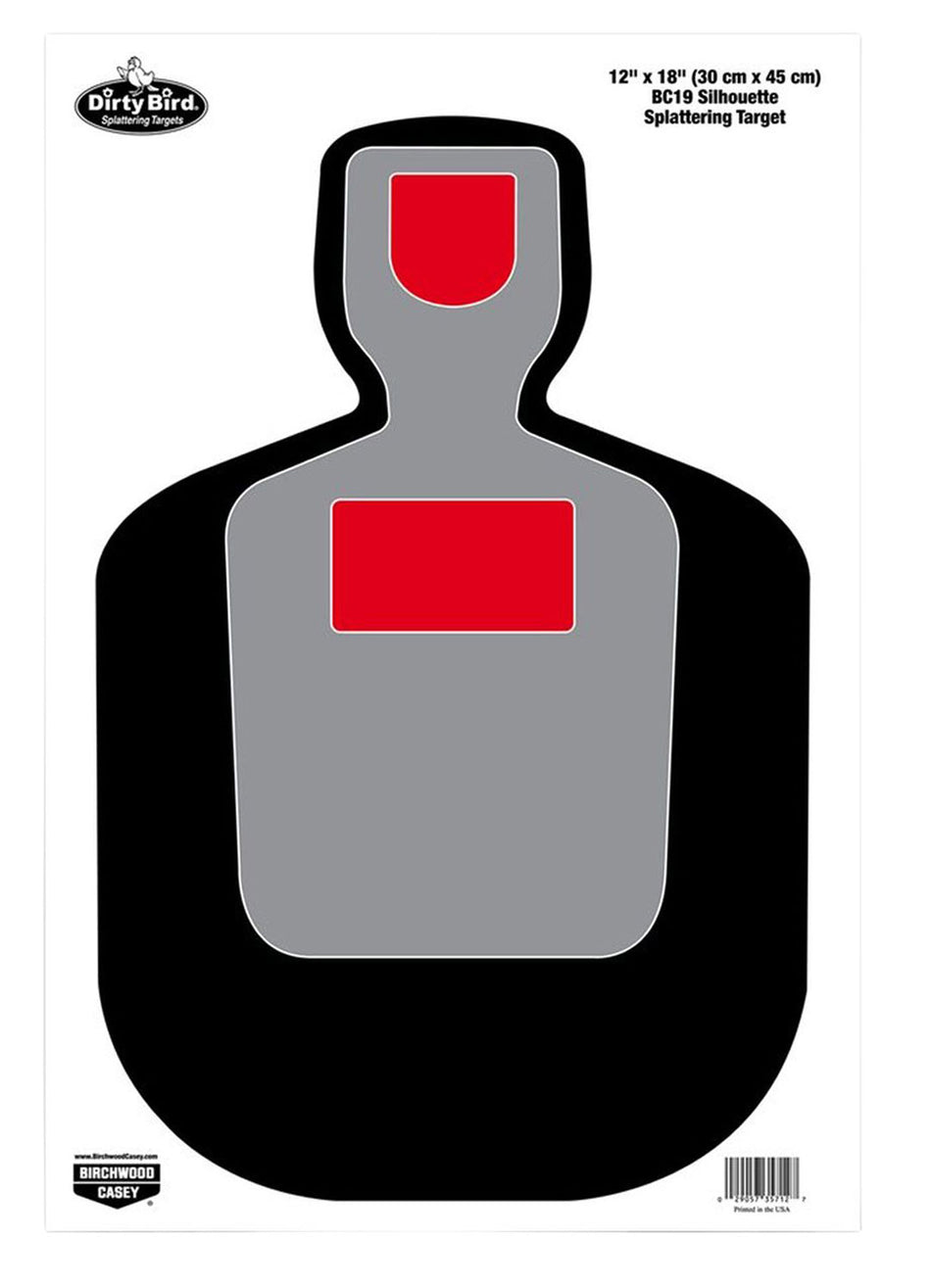 Birchwood Casey Dirty Bird 35712 BC-19 Silhouette Hanging Paper Pistol Target 12"x18" Black/Gray/Red 100 Pack