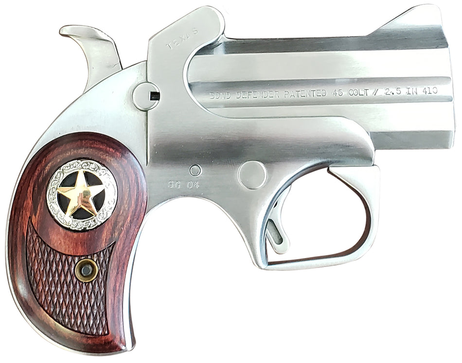 Bond Arms BARD Rustic Defender .45 Colt/.410 2-Round 3" Stainless Derringer, Rosewood Grip