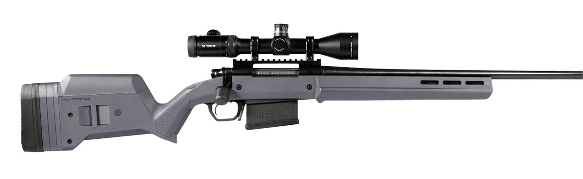 Magpul Hunter American Fixed Stock Stealth Gray with Aluminum Bedding Block & Adj Comb for Ruger American Short Action