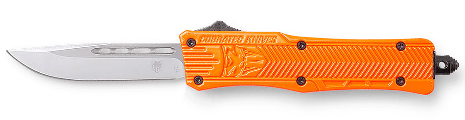 CobraTec CTK-1 Small 2.75" OTF Drop Point D2 Steel Blade Orange Aluminum Handle Glass Breaker
