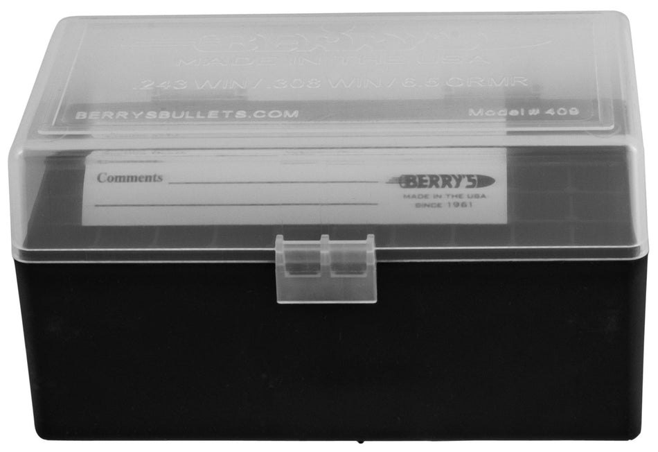 Berry's 50rd Ammo Storage Box 243/308Win Clear and Black Polypropylene