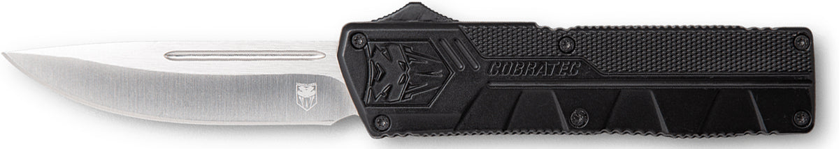 CobraTec Lightweight 3.25" OTF Drop Point D2 Steel Blade Black Aluminum Handle Pocket Clip