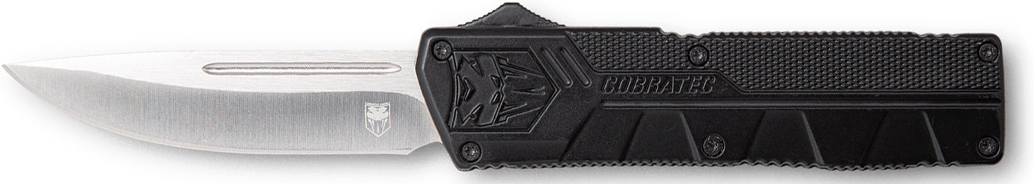 CobraTec Lightweight 3.25" OTF Drop Point D2 Steel Blade Black Aluminum Handle Pocket Clip
