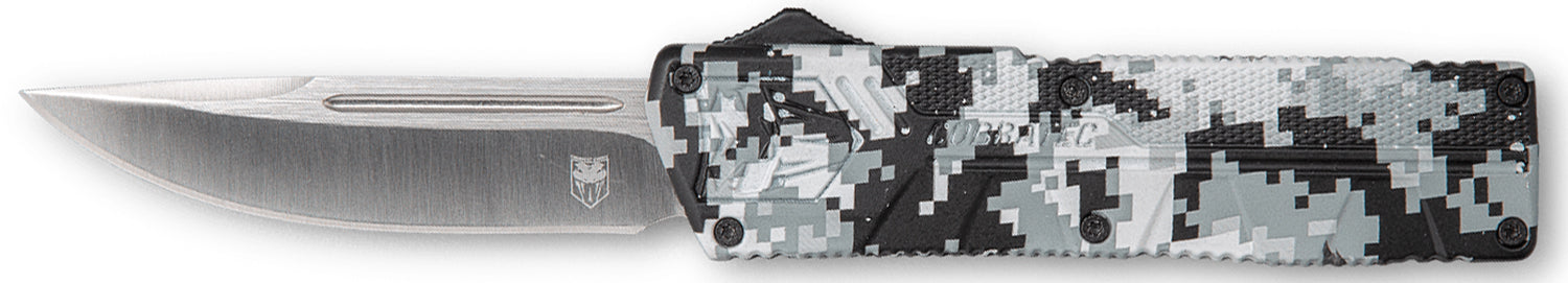 CobraTec WDCCTLWDNS Lightweight OTF 3.25" Drop Point Plain D2 Blade Winter Digi Camo Handle Pocket Clip
