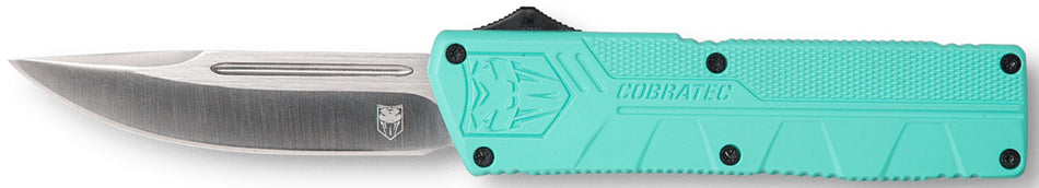 CobraTec TFCTLWDNS Lightweight OTF 3.25" Drop Point Plain D2 Blade Tiffany Blue Handle Pocket Clip
