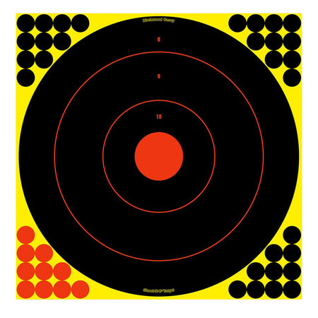 Birchwood Casey Shoot-N-C 34186 Reactive 12" Bullseye Self-Adhesive Paper Target Black/Yellow/Red 12 Pk