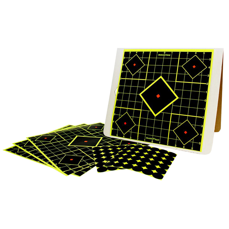Birchwood Casey Shoot-N-C 34202 Reactive Target Kit 12"x12" 5-Diamond Self-Adhesive Black/Yellow 4 Pack