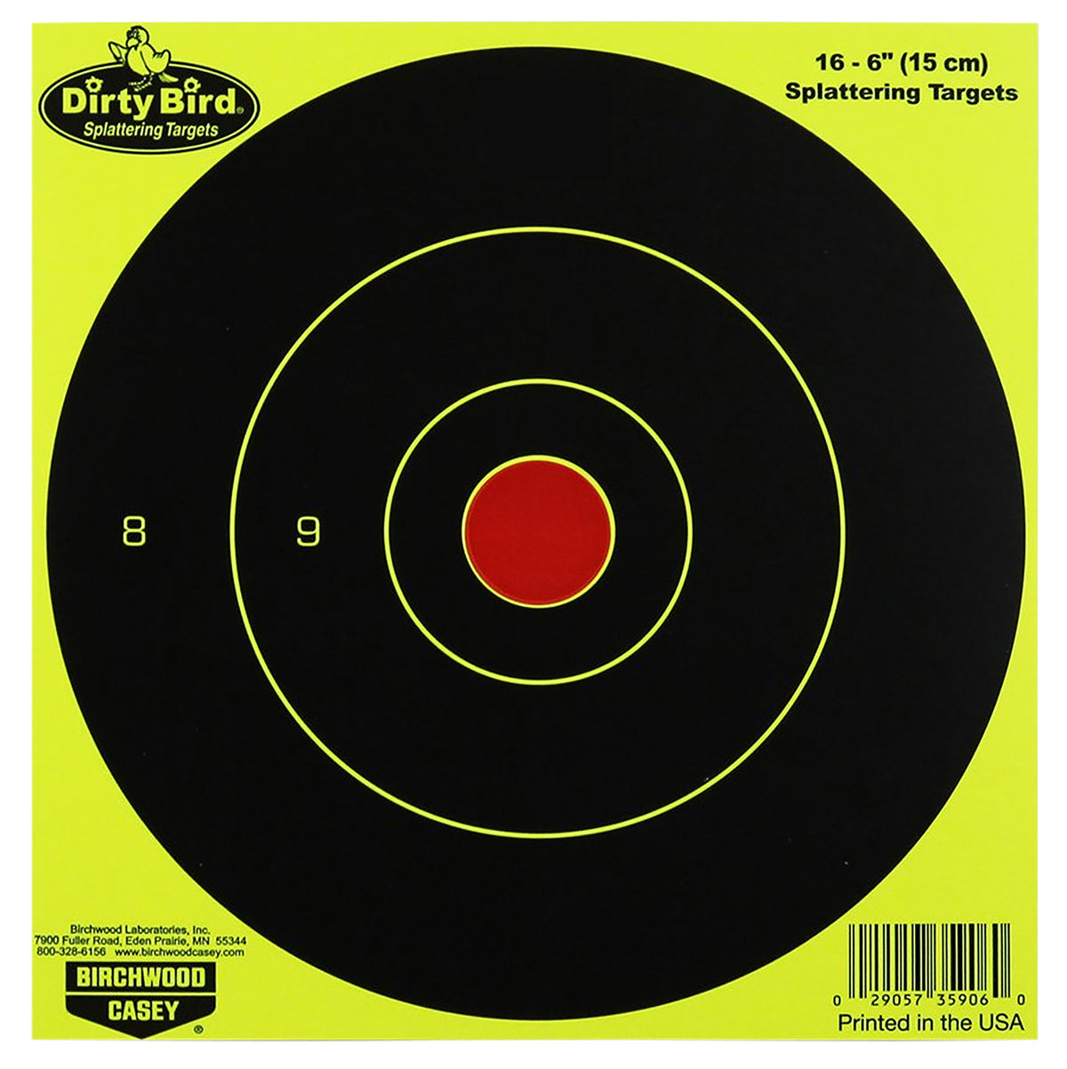 Birchwood Casey Dirty Bird 35906 6" Bullseye Hanging Paper Pistol/Rifle Target Black/Yellow 16 Pack