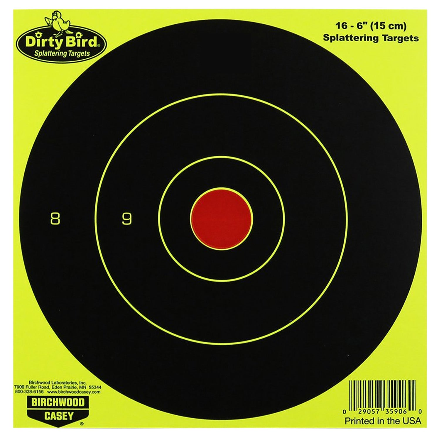 Birchwood Casey Dirty Bird 35906 6" Bullseye Hanging Paper Pistol/Rifle Target Black/Yellow 16 Pack