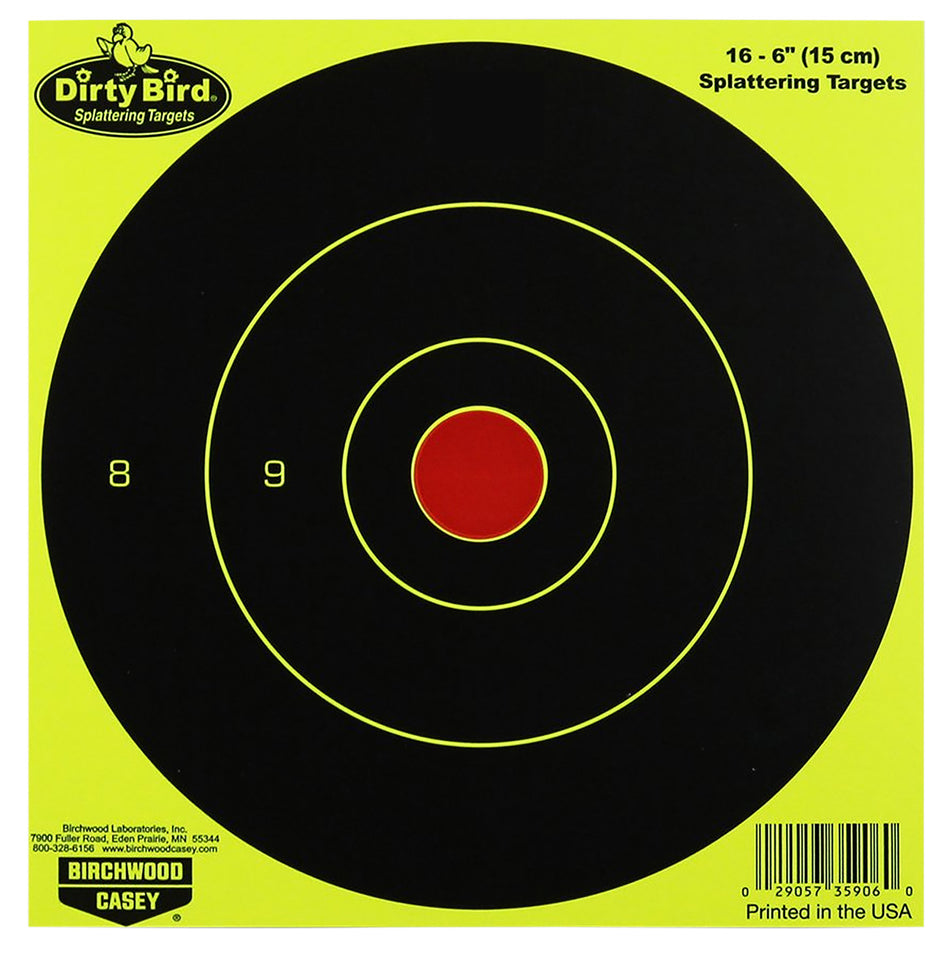 Birchwood Casey Dirty Bird 35906 6" Bullseye Hanging Paper Pistol/Rifle Target Black/Yellow 16 Pack