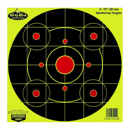Birchwood Casey Dirty Bird 35912 12" Sight-In Circle Hanging Paper Pistol/Rifle Target Black/Red 4 Pack