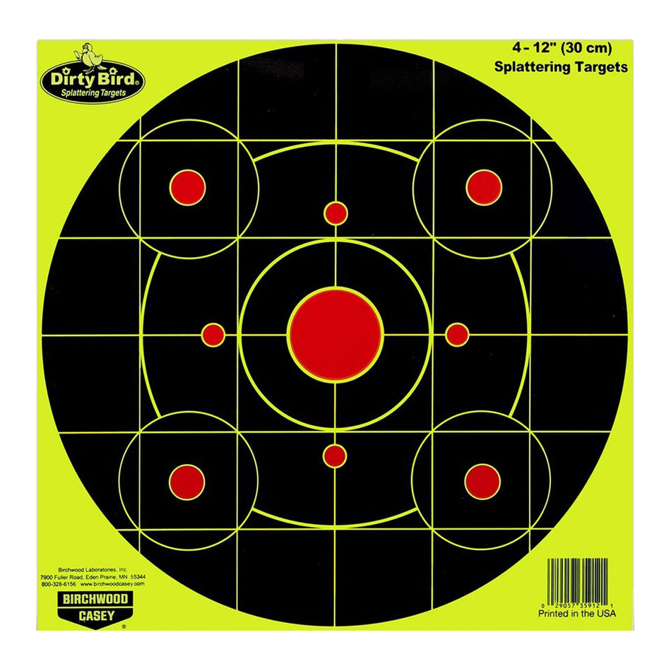 Birchwood Casey Dirty Bird 35912 12" Sight-In Circle Hanging Paper Pistol/Rifle Target Black/Red 4 Pack