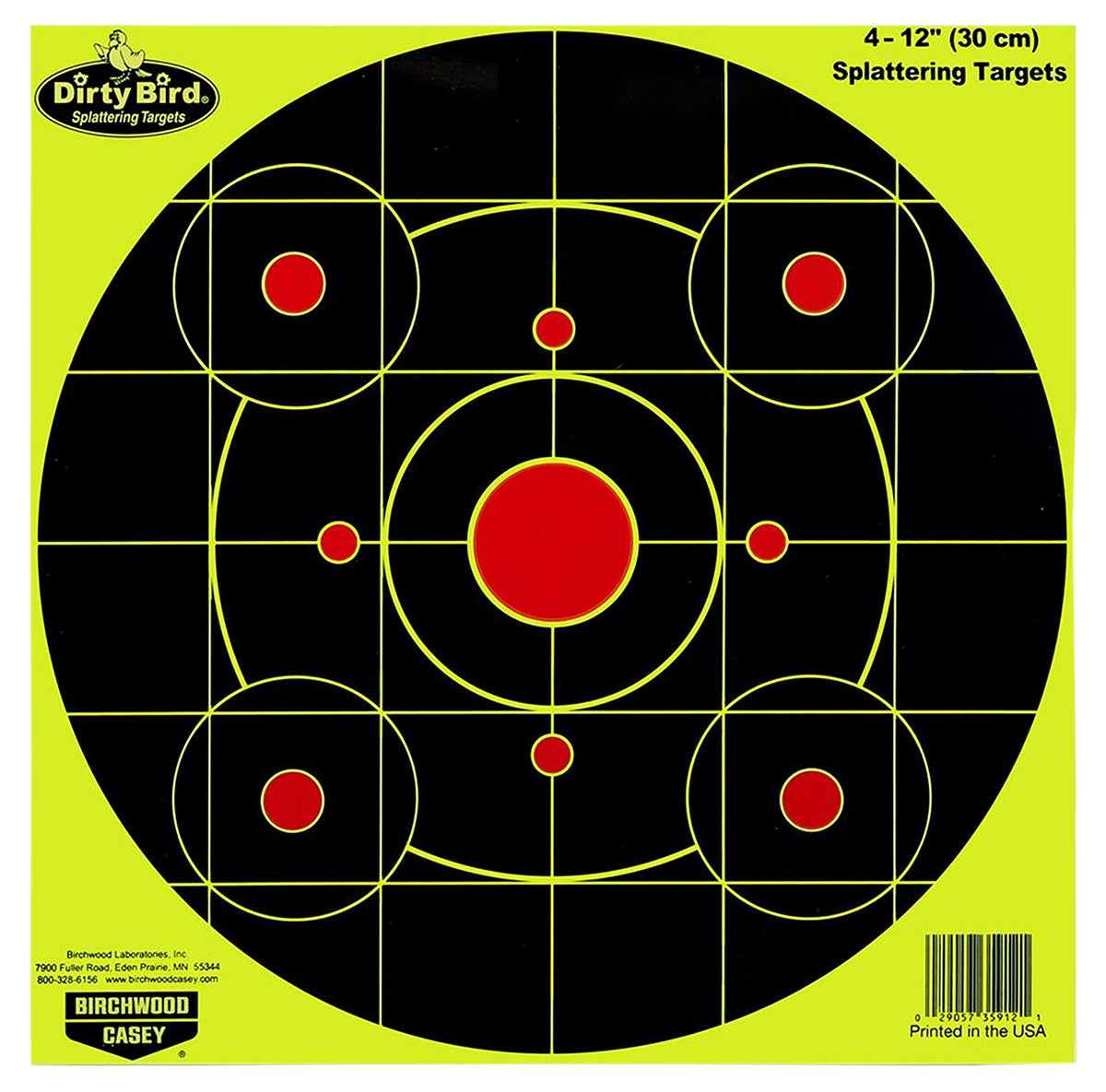 Birchwood Casey Dirty Bird 12" Bullseye Hanging Paper Target Yellow Splatter 25 Per Pkg