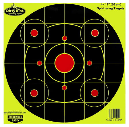 Birchwood Casey Dirty Bird 12" Bullseye Hanging Paper Target Yellow Splatter 25 Per Pkg