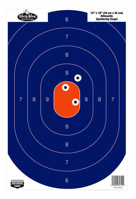 Birchwood Casey Dirty Bird Silhouette Hanging Pistol Target 12"x18" White Impact Splatter 50 Pack
