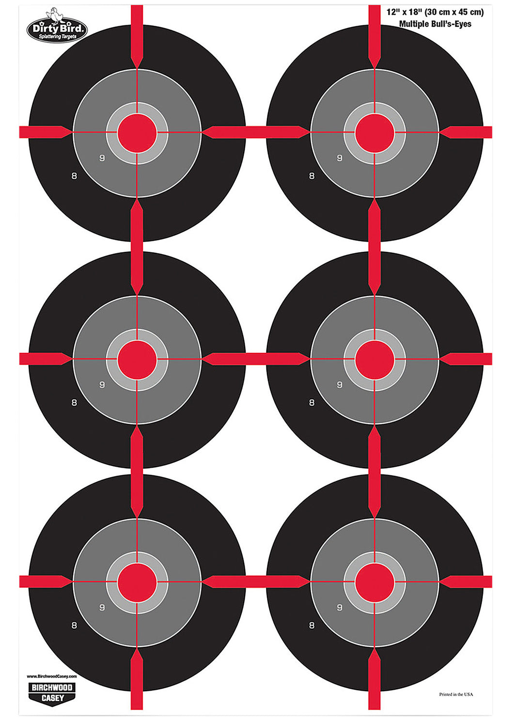 Birchwood Casey Dirty Bird Multi-Bullseye Hanging Pistol Paper Target 12"x18" White Splatter 8 Pack