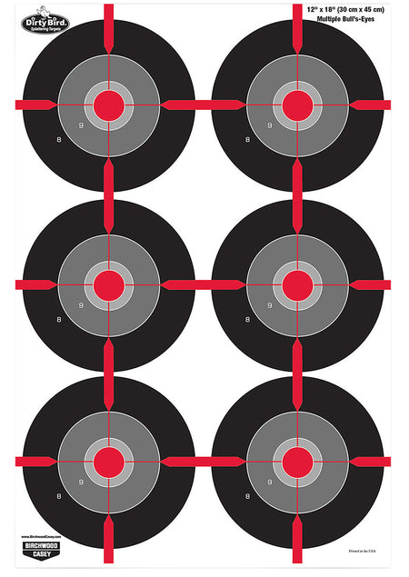 Birchwood Casey Dirty Bird Multi-Bullseye Hanging Pistol Paper Target 12"x18" White Splatter 8 Pack
