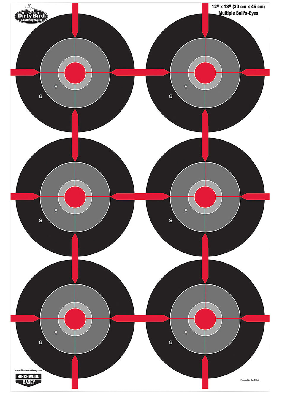 Birchwood Casey Dirty Bird Multi-Bullseye Hanging Pistol Paper Target 12"x18" White Splatter 8 Pack