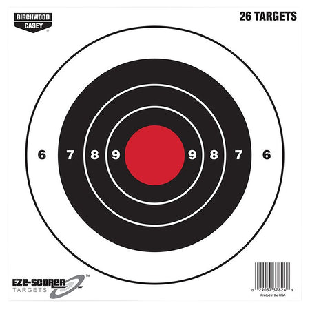 Birchwood Casey 37826 EZE-Scorer 8" Paper Bullseye Hanging Target Black/Red 26 Pack