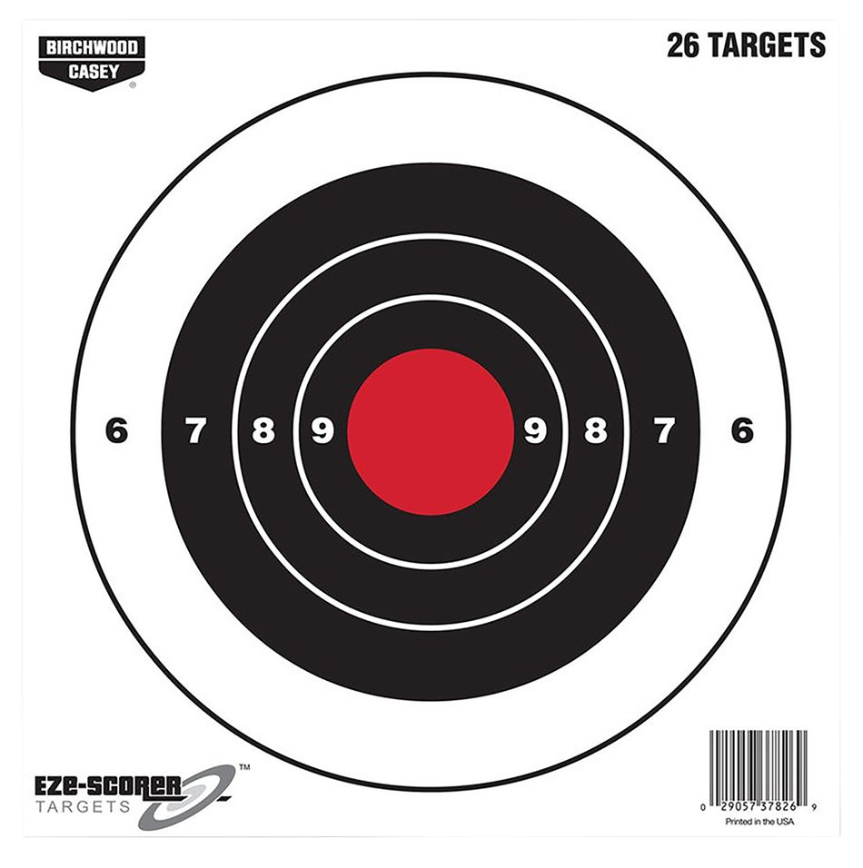 Birchwood Casey 37826 EZE-Scorer 8" Paper Bullseye Hanging Target Black/Red 26 Pack