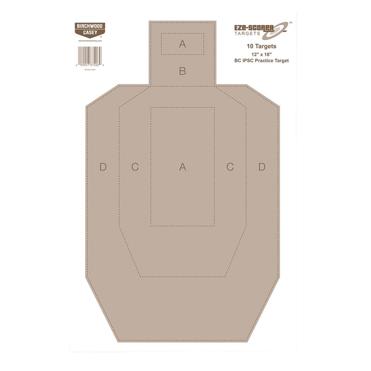 Birchwood Casey 37206 EZE-Scorer 12"x18" IPSC Silhouette Paper Target Tan Universal 10 Per Package