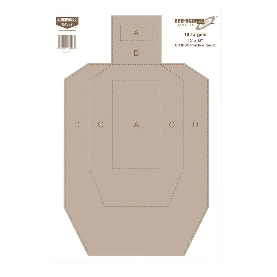 Birchwood Casey 37206 EZE-Scorer 12"x18" IPSC Silhouette Paper Target Tan Universal 10 Per Package