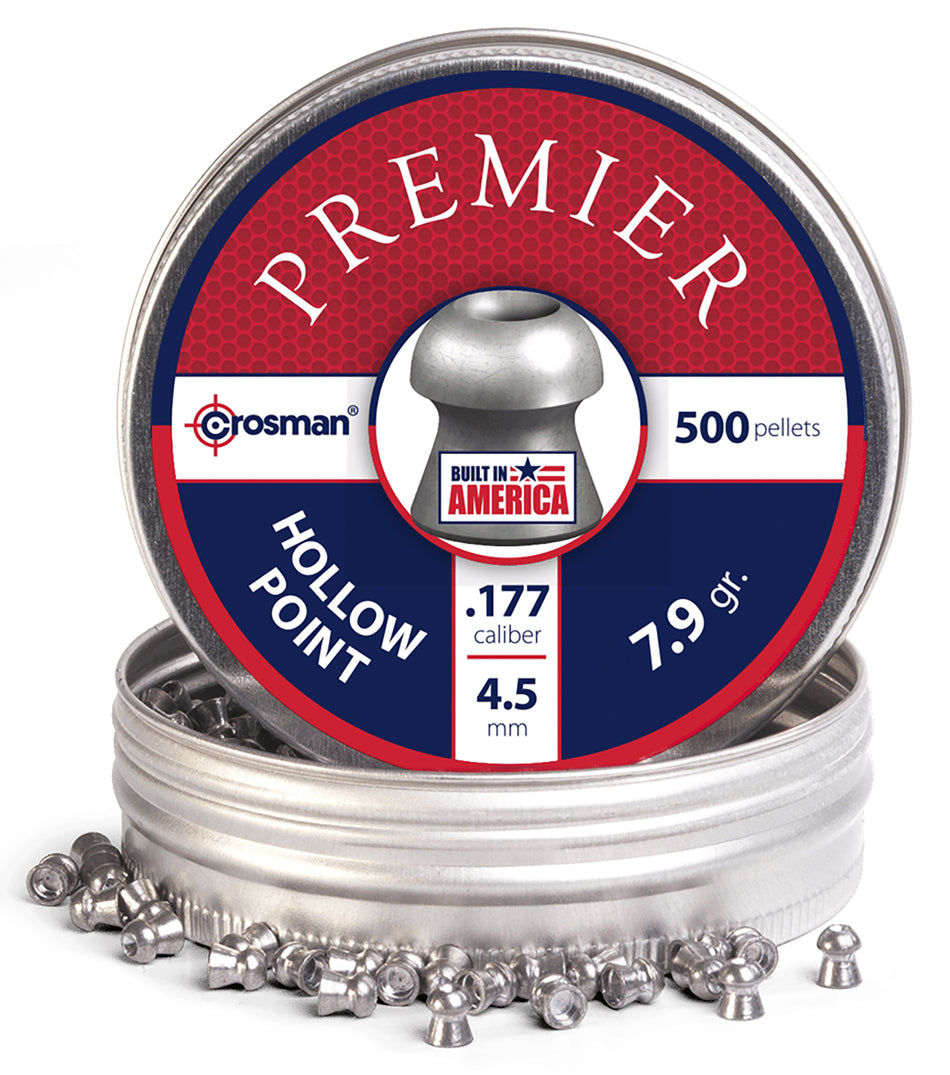 Crosman .177 Cal Premier Hollow Point Lead Pellets for Air Rifles 500-Count Tin